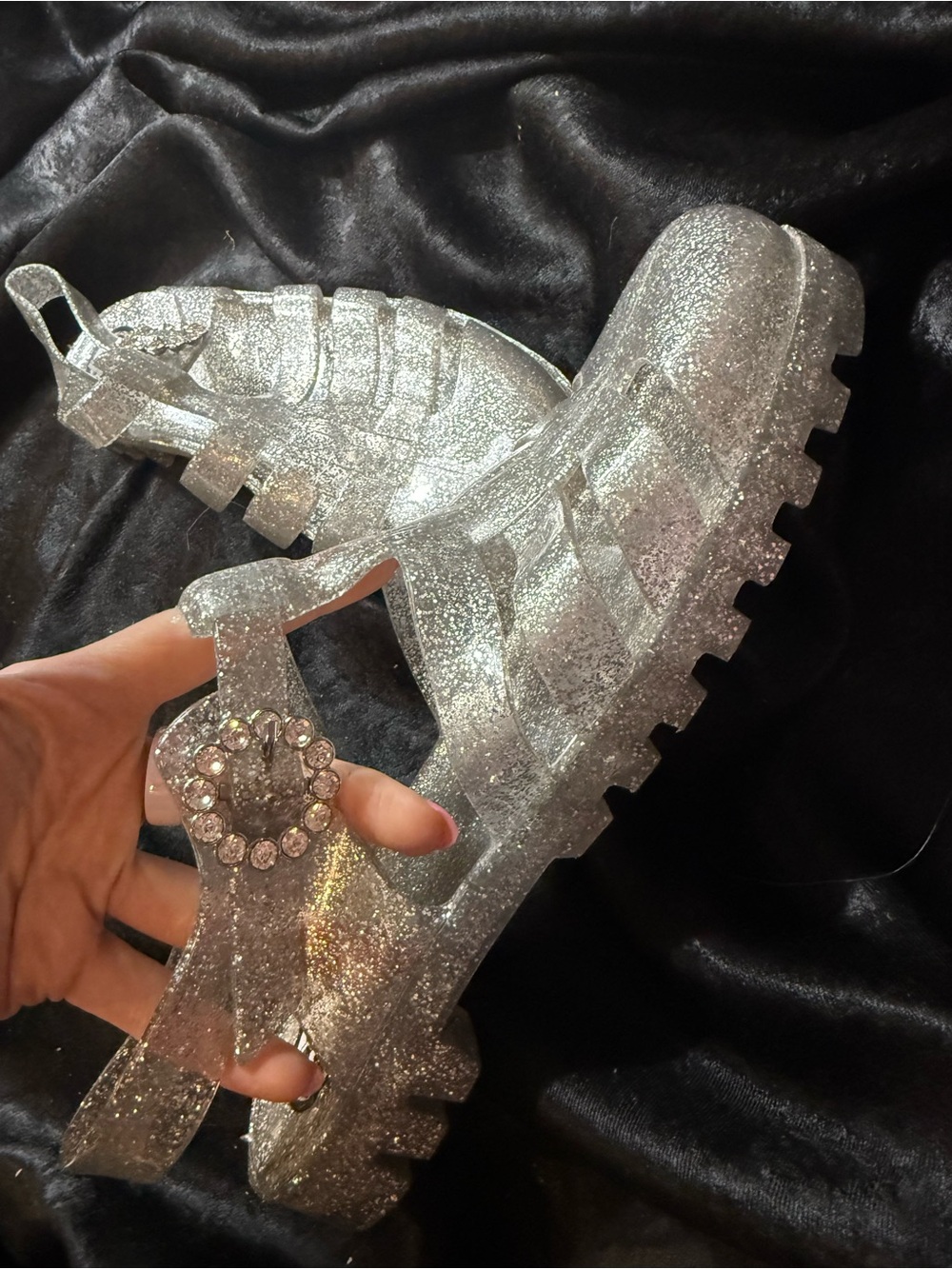Sparkly silver JuJu jelly sandals